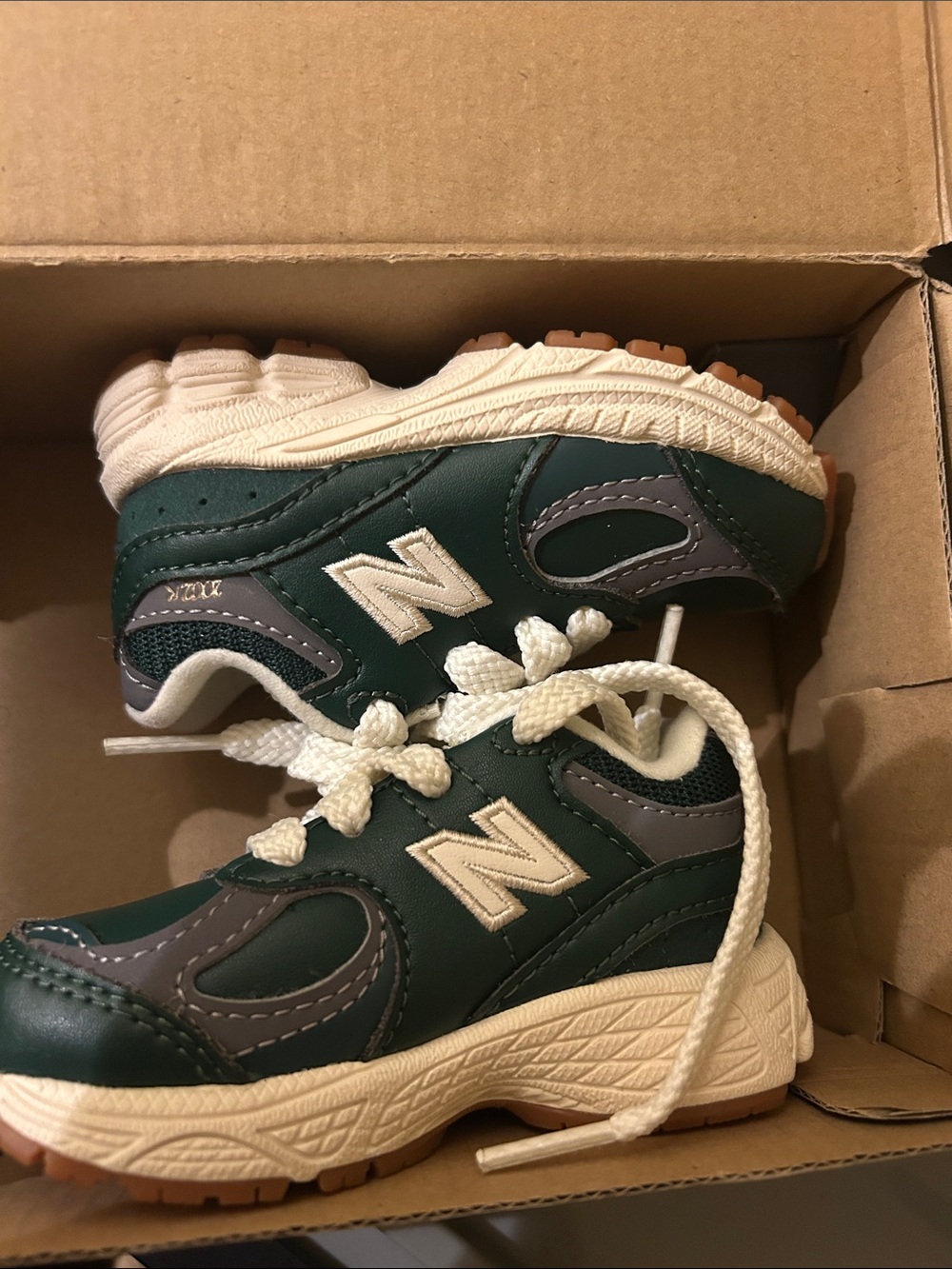 New Balance Kids Dark Green & Cream Trail Sneakers